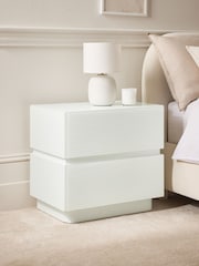 White Sloane Ribbed Glass 2 Drawer Wide Bedside Table - Image 2 of 6