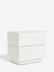 White Sloane Ribbed Glass 2 Drawer Wide Bedside Table - Image 3 of 6