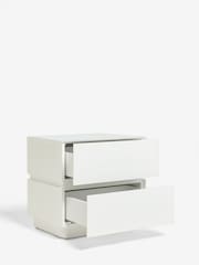 White Sloane Ribbed Glass 2 Drawer Wide Bedside Table - Image 4 of 6