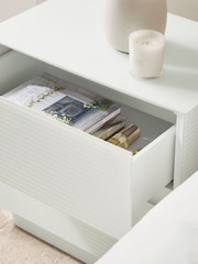 White Sloane Ribbed Glass 2 Drawer Wide Bedside Table - Image 6 of 6