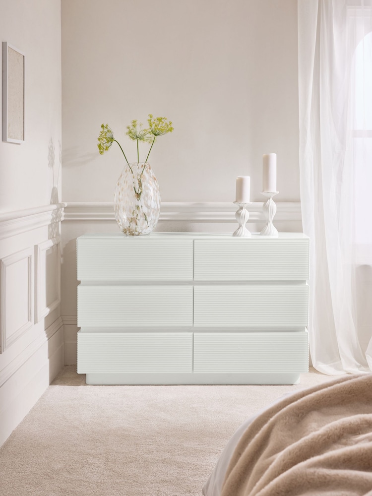 White Sloane Ribbed 6 Drawer Glass - Image 1 of 8