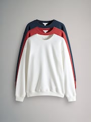 The Set White/Red/Navy Blue 3 Pack Relaxed Crew Neck Sweatshirt - Image 1 of 6