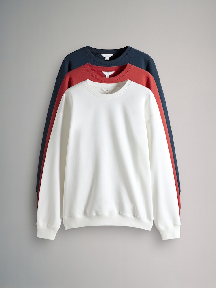The Set White/Red/Navy Blue 3 Pack Relaxed Crew Neck Sweatshirt - Image 1 of 6