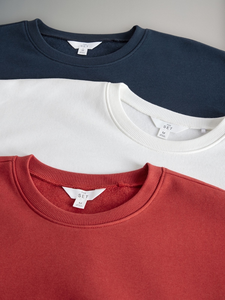 The Set White/Red/Navy Blue 3 Pack Relaxed Crew Neck Sweatshirt - Image 5 of 6
