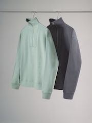 The Set Slate Grey/Green 2 Pack Half Zip Funnel Neck Sweatshirts - Image 1 of 3