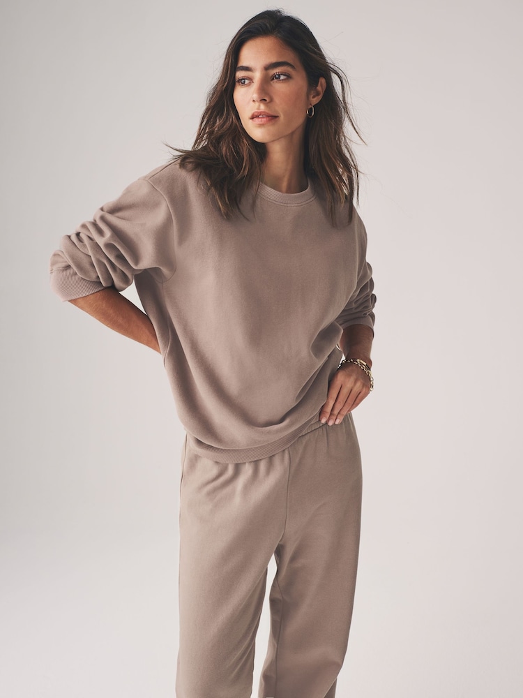 The Set Taupe Brown Sweatshirt & Wide Leg Co-ord Joggers 2 Piece - Image 3 of 12