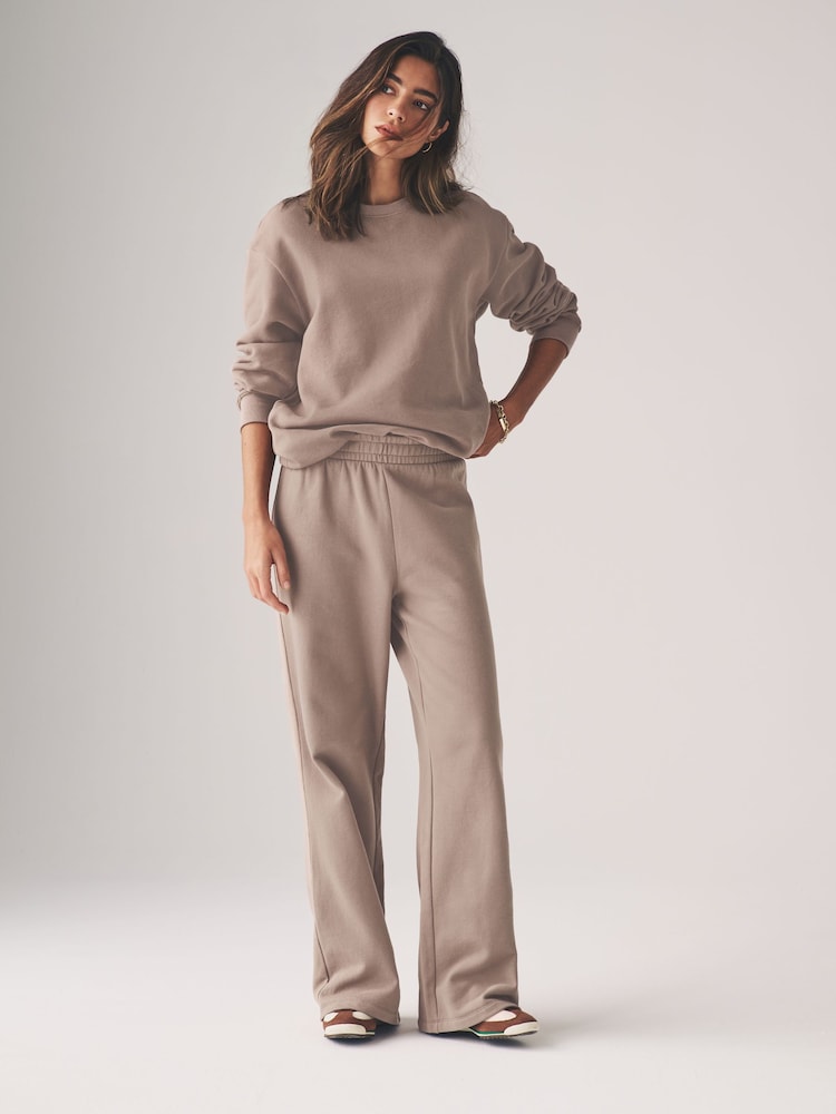 The Set Taupe Brown Sweatshirt & Wide Leg Co-ord Joggers 2 Piece - Image 4 of 12