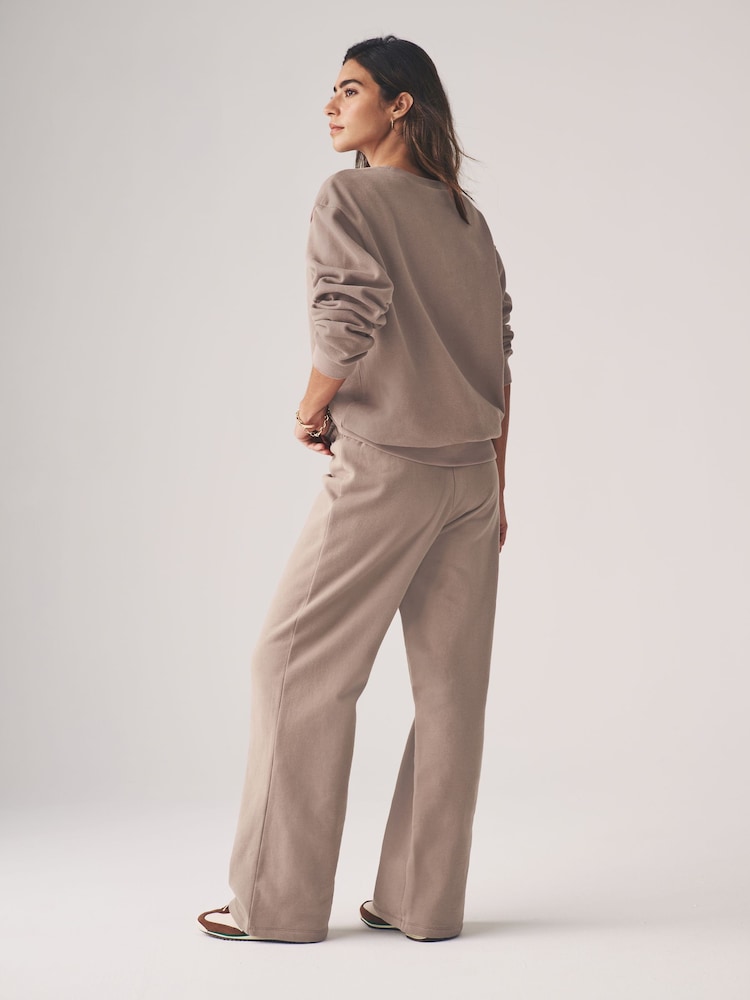 The Set Taupe Brown Sweatshirt & Wide Leg Co-ord Joggers 2 Piece - Image 5 of 12