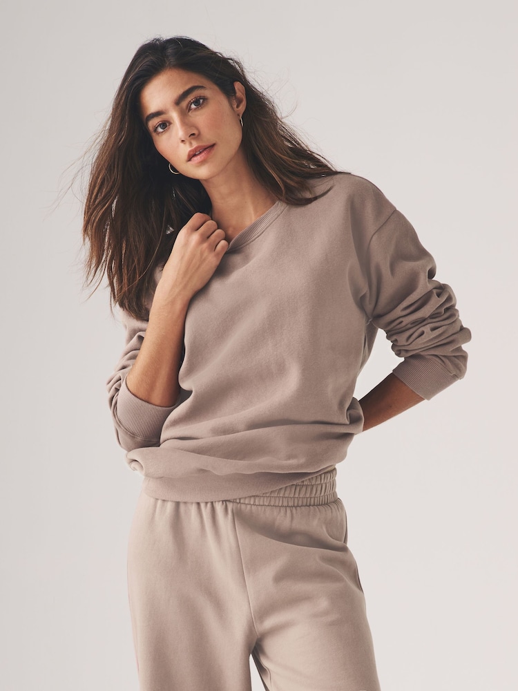 The Set Taupe Brown Sweatshirt & Wide Leg Co-ord Joggers 2 Piece - Image 6 of 12