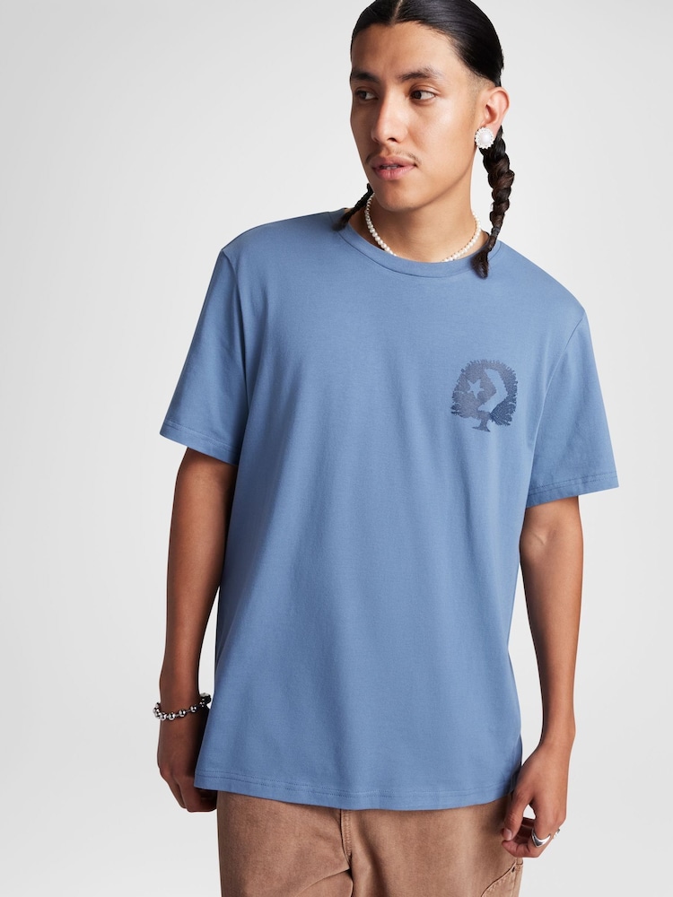 Converse Blue Think Outside Back Graphic 100% Cotton T-Shirt - Image 1 of 5 Converse Blue Think Outside Back Graphic 100% Cotton T-Shirt - Image 1 of 5