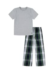 Polo Ralph Lauren Grey T-Shirt & Woven Check 100% Cotton Pyjama Set - Image 1 of 4