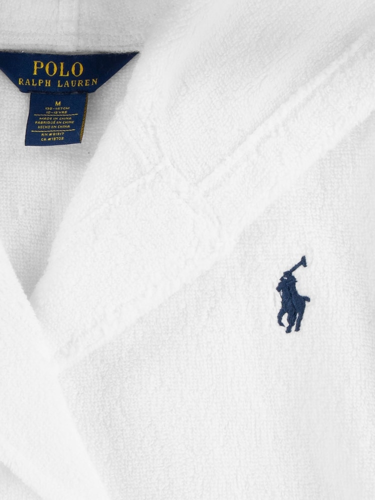 Polo Ralph Lauren White 100% Cotton Plush Terry Bath Robe Dressing Gown - Image 4 of 4