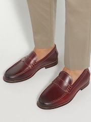 Dune London Burgundy Samson Penny Loafers - Image 1 of 5