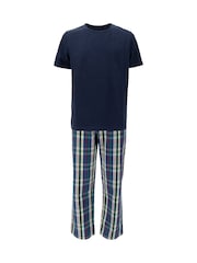 Polo Ralph Lauren Blue T-Shirt & Woven Check 100% Cotton Pyjama Set - Image 1 of 4