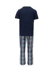 Polo Ralph Lauren Blue T-Shirt & Woven Check 100% Cotton Pyjama Set - Image 2 of 4