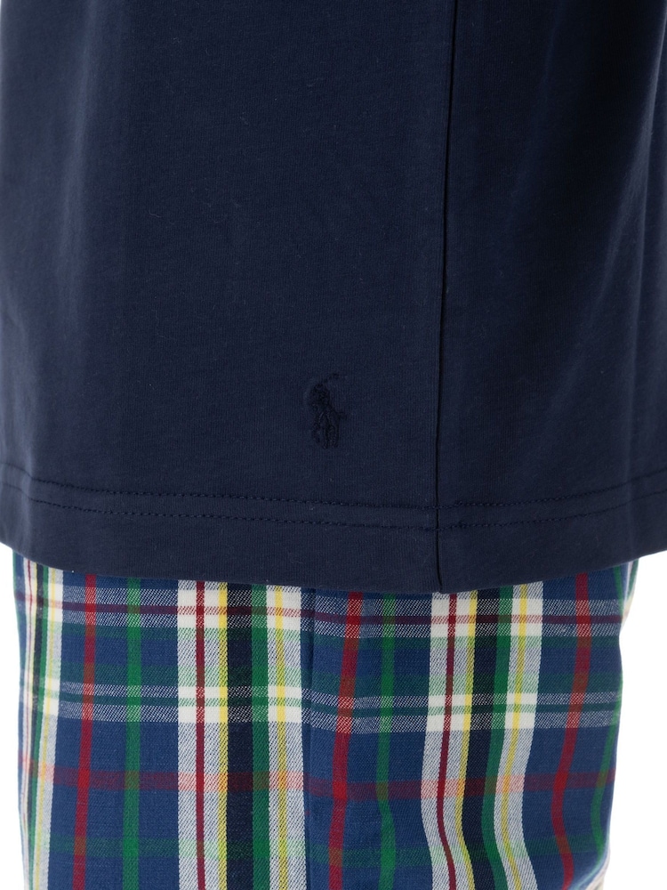 Polo Ralph Lauren Blue T-Shirt & Woven Check 100% Cotton Pyjama Set - Image 4 of 4
