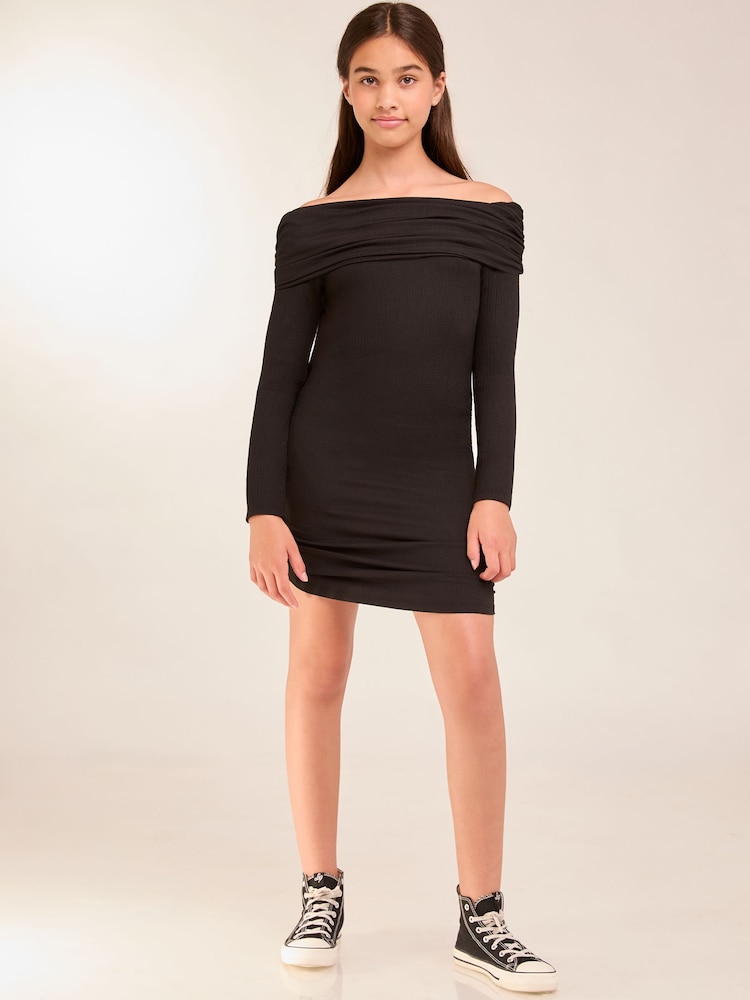 Lipsy Black Teen Bardot Long Sleeve Mini Dress (9-16yrs) - Image 1 of 4