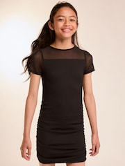 Lipsy Black Teen Sheer Yoke Jersey Bodycon Dress (9-16yrs) - Image 1 of 4
