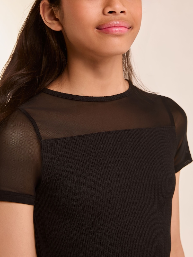 Lipsy Black Teen Sheer Yoke Jersey Bodycon Dress (9-16yrs) - Image 4 of 4