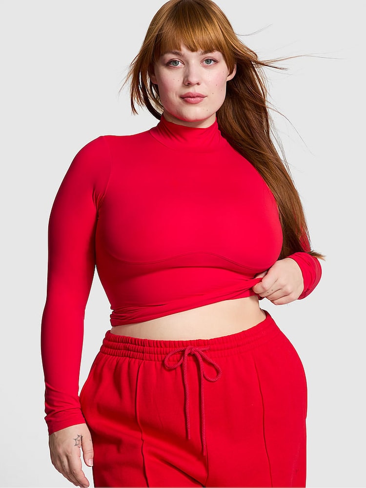 Victoria's Secret PINK Red Pepper Mock Neck Soft Stretch T-Shirt - Image 1 of 3