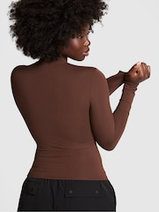 Victoria's Secret PINK Ganache Brown Mock Neck Soft Stretch T-Shirt - Image 2 of 3