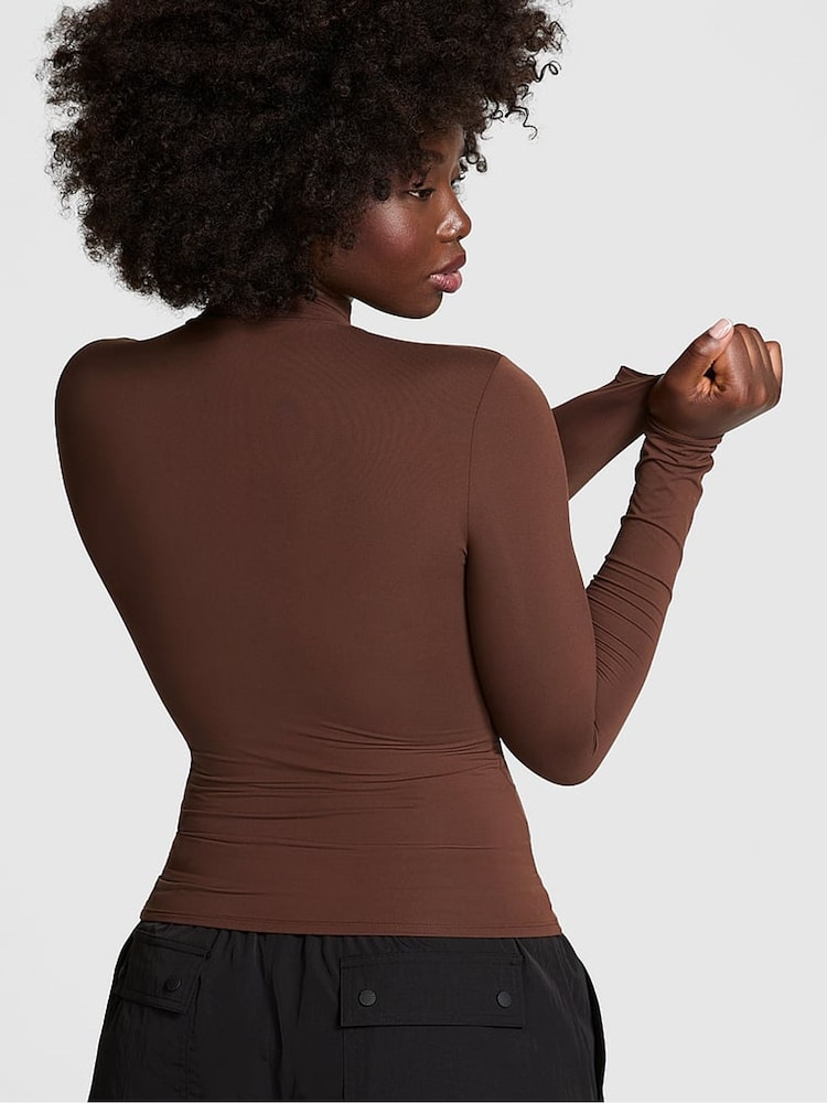 Victoria's Secret PINK Ganache Brown Mock Neck Soft Stretch T-Shirt - Image 2 of 3