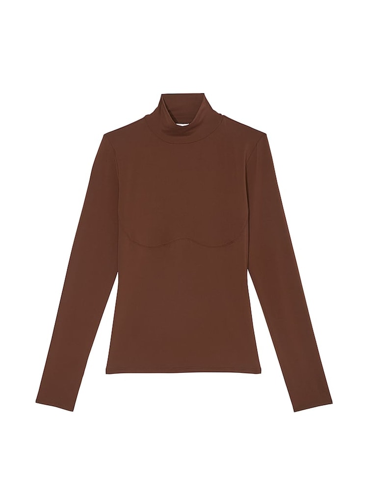 Victoria's Secret PINK Ganache Brown Mock Neck Soft Stretch T-Shirt - Image 3 of 3
