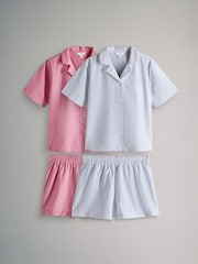 The Set Pink Stripe/Blue Stripe 2 Pack 100% Cotton Button Through Short Pyjamas - Image 1 of 7