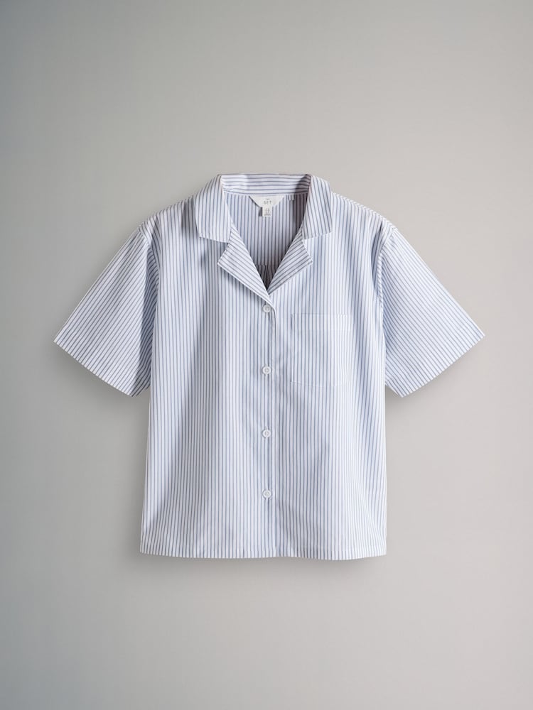 The Set Pink Stripe/Blue Stripe 2 Pack 100% Cotton Button Through Short Pyjamas - Image 2 of 7