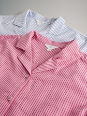 The Set Pink Stripe/Blue Stripe 2 Pack 100% Cotton Button Through Short Pyjamas - Image 6 of 7