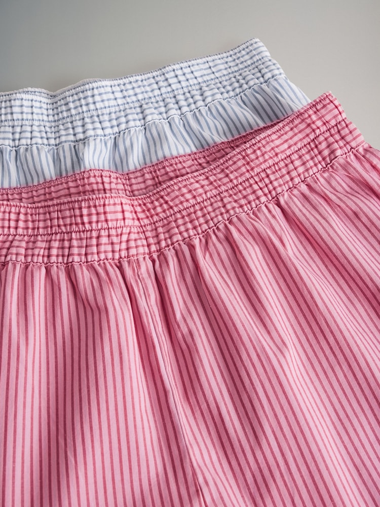 The Set Pink Stripe/Blue Stripe 2 Pack 100% Cotton Button Through Short Pyjamas - Image 7 of 7