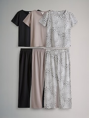 The Set Taupe Brown/Black/Animal 3 Pack Short Sleeve 100% Cotton Pyjamas - Image 1 of 9