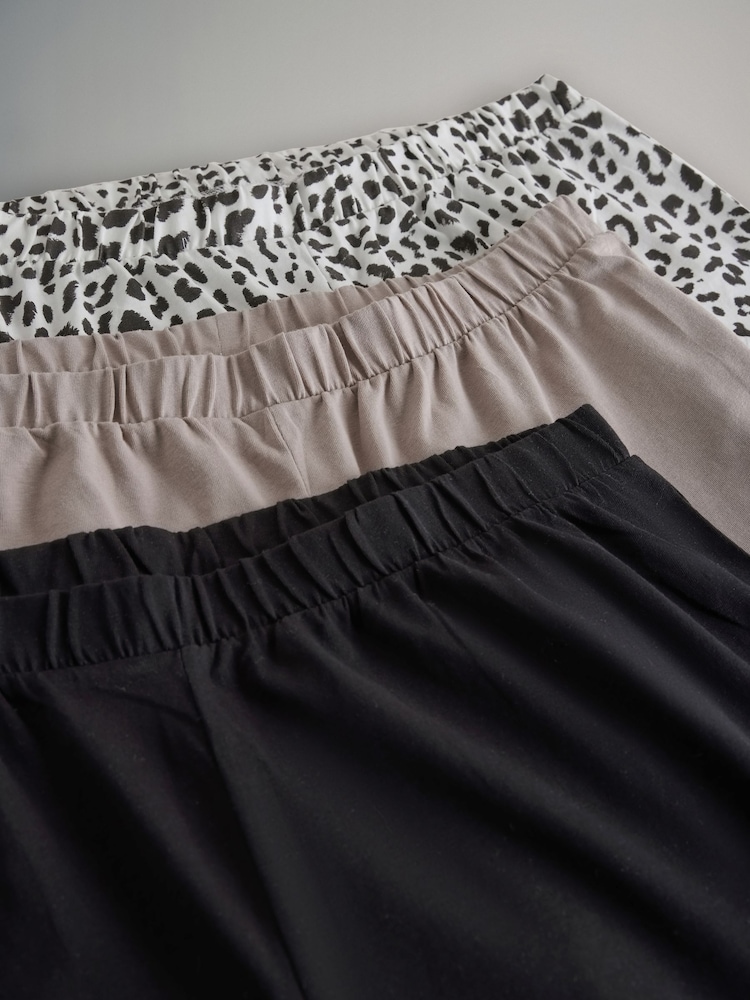 The Set Taupe Brown/Black/Animal 3 Pack Short Sleeve 100% Cotton Pyjamas - Image 9 of 9