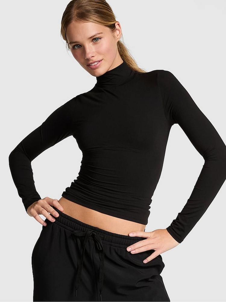 Victoria's Secret PINK Black Mock Neck Soft Stretch T-Shirt - Image 1 of 3