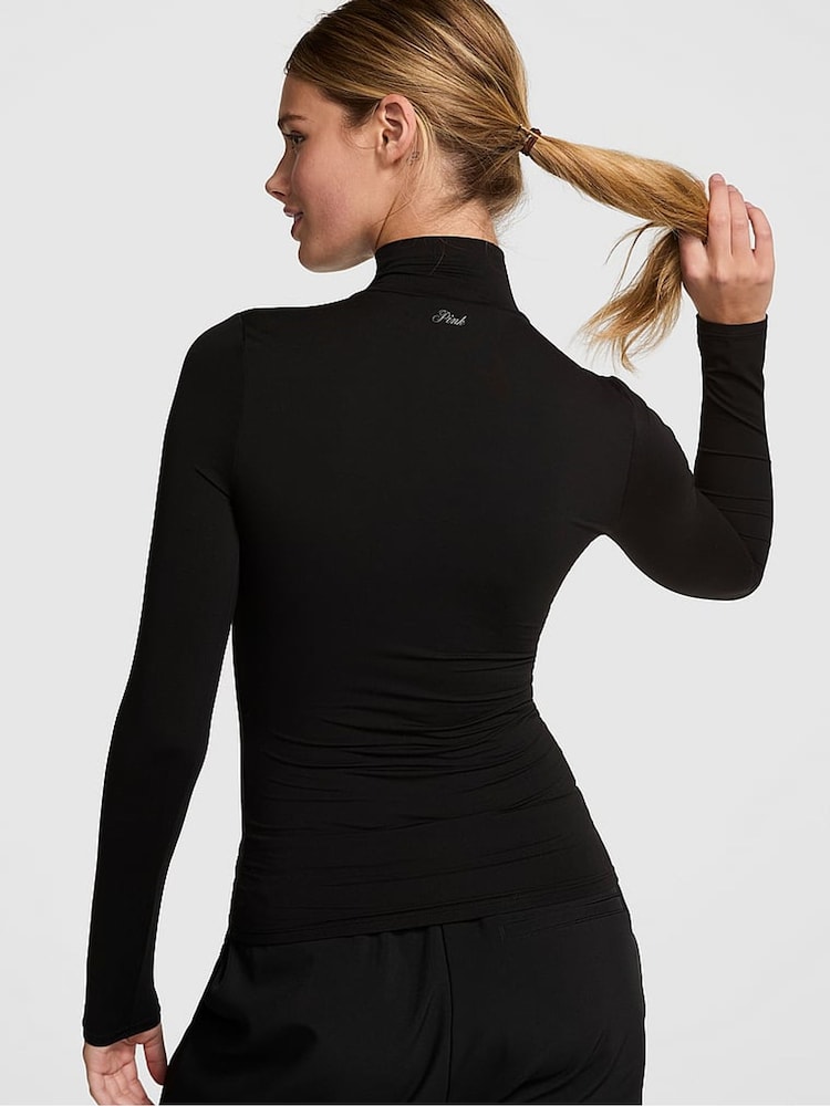Victoria's Secret PINK Black Mock Neck Soft Stretch T-Shirt - Image 2 of 3