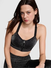 Victoria's Secret PINK Black Shine Seamless Front Close High Support Sports Bra - Image 1 of 3