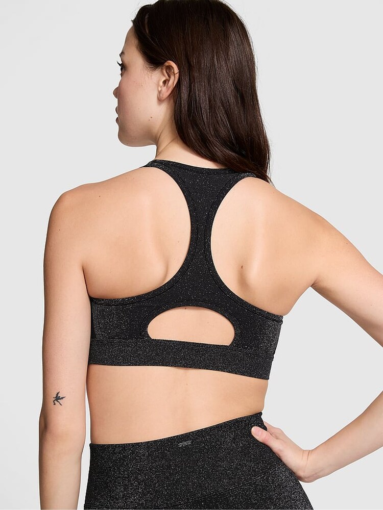 Victoria's Secret PINK Black Shine Seamless Front Close High Support Sports Bra - Image 2 of 3 Victoria's Secret PINK Black Shine Seamless Front Close High Support Sports Bra - Image 2 of 3