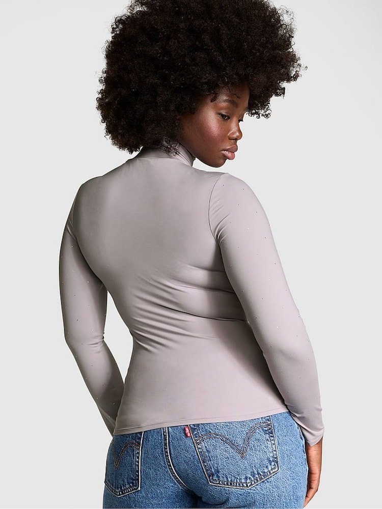 Victoria's Secret PINK Dutsy Purple Diamante Mock Neck Soft Stretch T-Shirt - Image 1 of 3