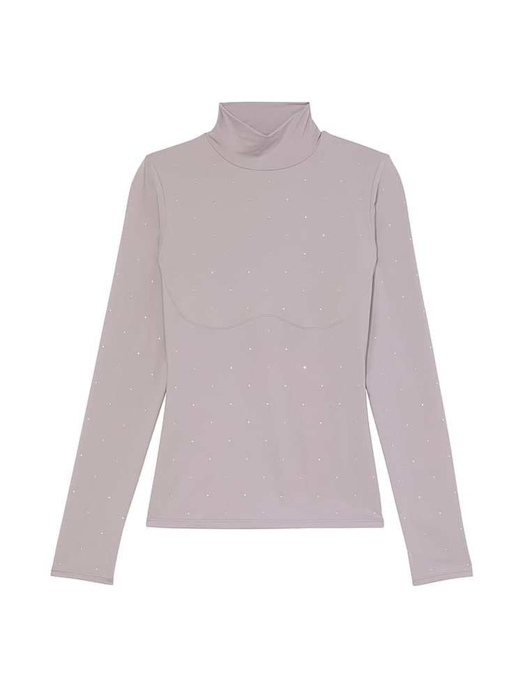 Victoria's Secret PINK Dutsy Purple Diamante Mock Neck Soft Stretch T-Shirt - Image 3 of 3