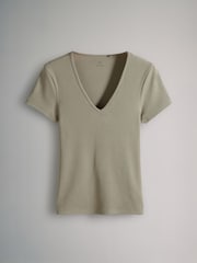 The Set lot de 5 t-shirts côtelés Col en V Manches - Image 11 of 15