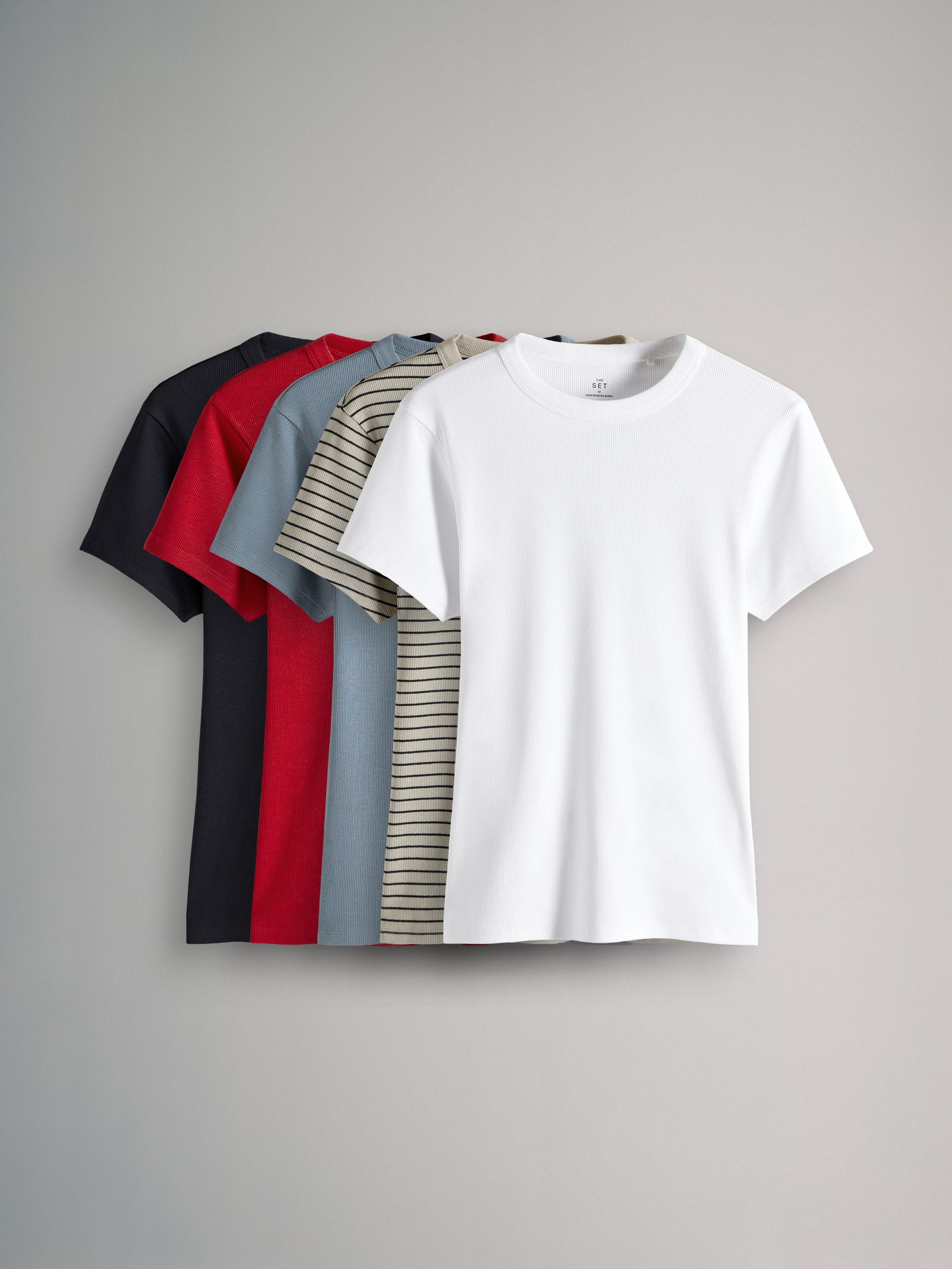 Buy Navy/Washed Blue/White/Red/Navy Stripe - The Set 5 Pack Ribbed Short  Sleeved T-Shirts from Next Ukraine