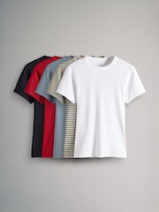 The Set Navy/Washed Blue/White/Red/Navy Stripe 5 Pack Ribbed Short Sleeved T-Shirts - Image 1 of 8