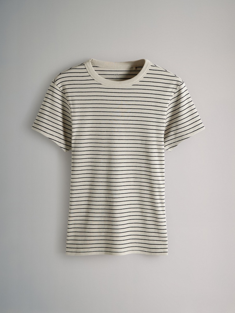 The Set Navy/Washed Blue/White/Red/Navy Stripe 5 Pack Ribbed Short Sleeved T-Shirts - Image 2 of 8