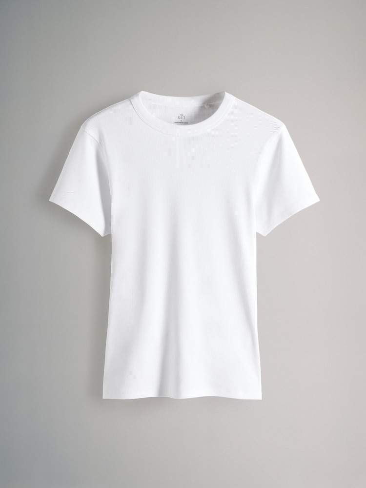 The Set Navy/Washed Blue/White/Red/Navy Stripe 5 Pack Ribbed Short Sleeved T-Shirts - Image 4 of 8