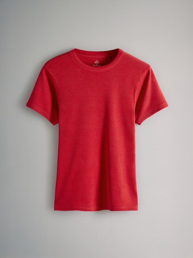 The Set Navy/Washed Blue/White/Red/Navy Stripe 5 Pack Ribbed Short Sleeved T-Shirts - Image 6 of 8