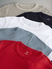 The Set Navy/Washed Blue/White/Red/Navy Stripe 5 Pack Ribbed Short Sleeved T-Shirts - Image 7 of 8