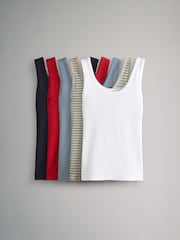 The Set Navy/Washed Blue/White/Red/Navy Stripe 5 Pack Ribbed Scoop Neck Vests - Image 1 of 8