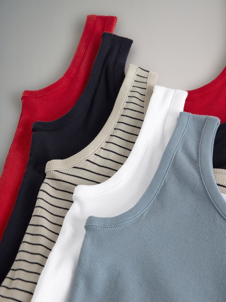 Bleu marine/lavé Bleu/Blanc/Rouge/Marine Rayure - The Set 5 gilets côtelés à col rond - Image 7 of 8
