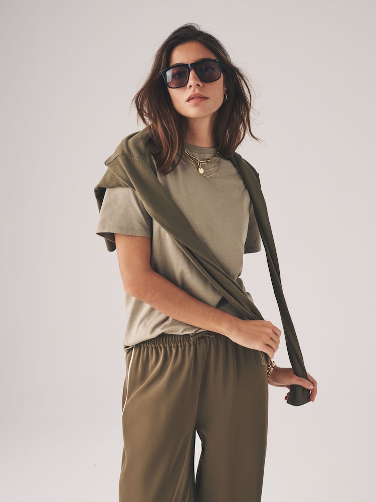 The Set Black/Khaki Green/Cream/Animal 4 Pack Relaxed Short Sleeve 100% Cotton T-Shirts - Image 1 of 13