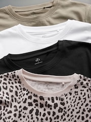 The Set Black/Khaki Green/Cream/Animal 4 Pack Relaxed Short Sleeve 100% Cotton T-Shirts - Image 12 of 13